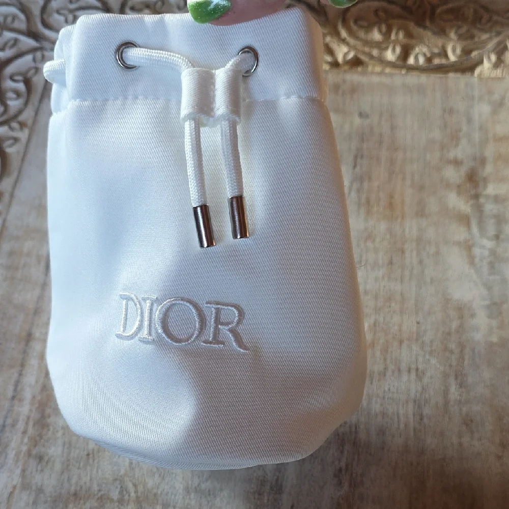 Christian Dior Drawstring Bucket Cosmetic Bag – White